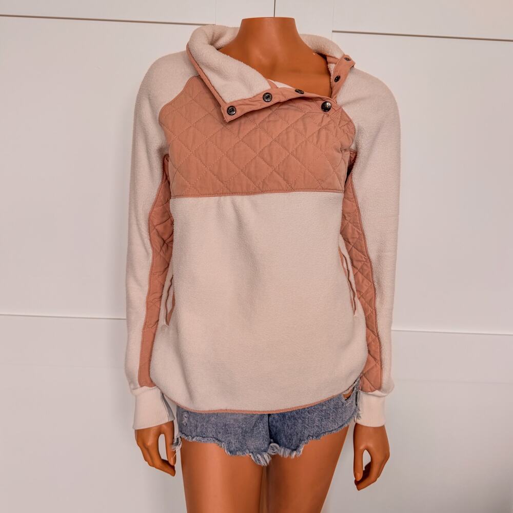 Abercrombie & Fitch Pink/White Quilted Snap Front Sherpa Fleece Pullover-Small